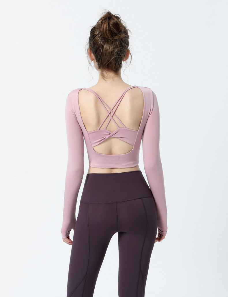 Crisscross Sexy Back Cropped Shirt Built-in Bra by bornfocus