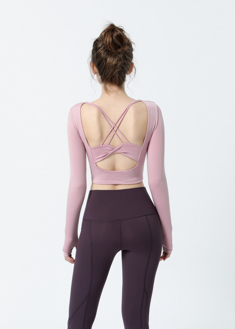 Crisscross Sexy Back Cropped Shirt Built-in Bra by bornfocus