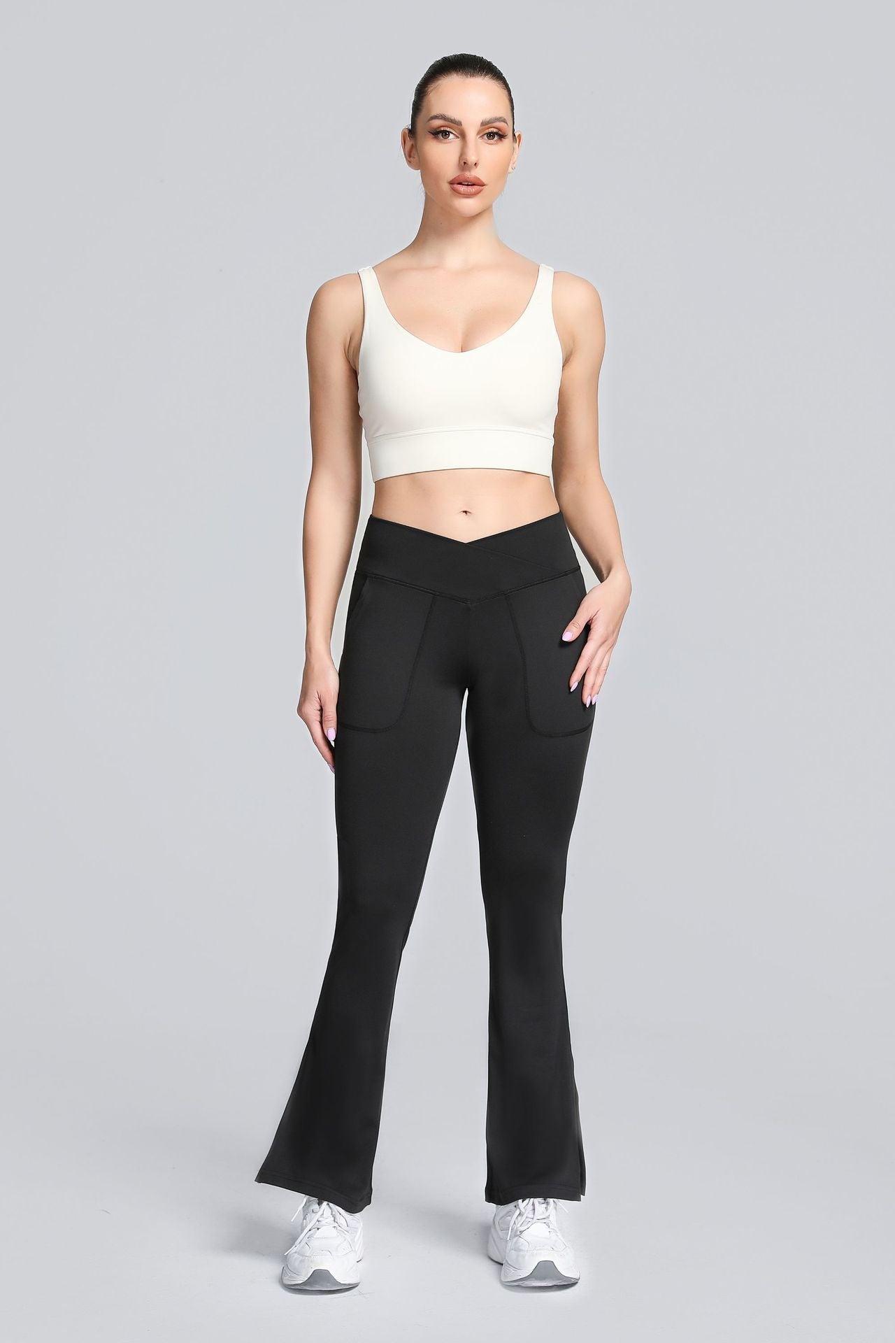 High Waist Crossover Bootcut Leggings by bornfocus