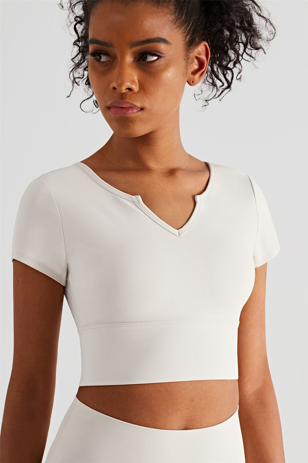 Short Sleeve V Neck Shirts Built-in Bra by bornfocus