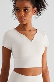 Short Sleeve V Neck Shirts Built-in Bra by bornfocus