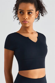 Short Sleeve V Neck Shirts Built-in Bra by bornfocus