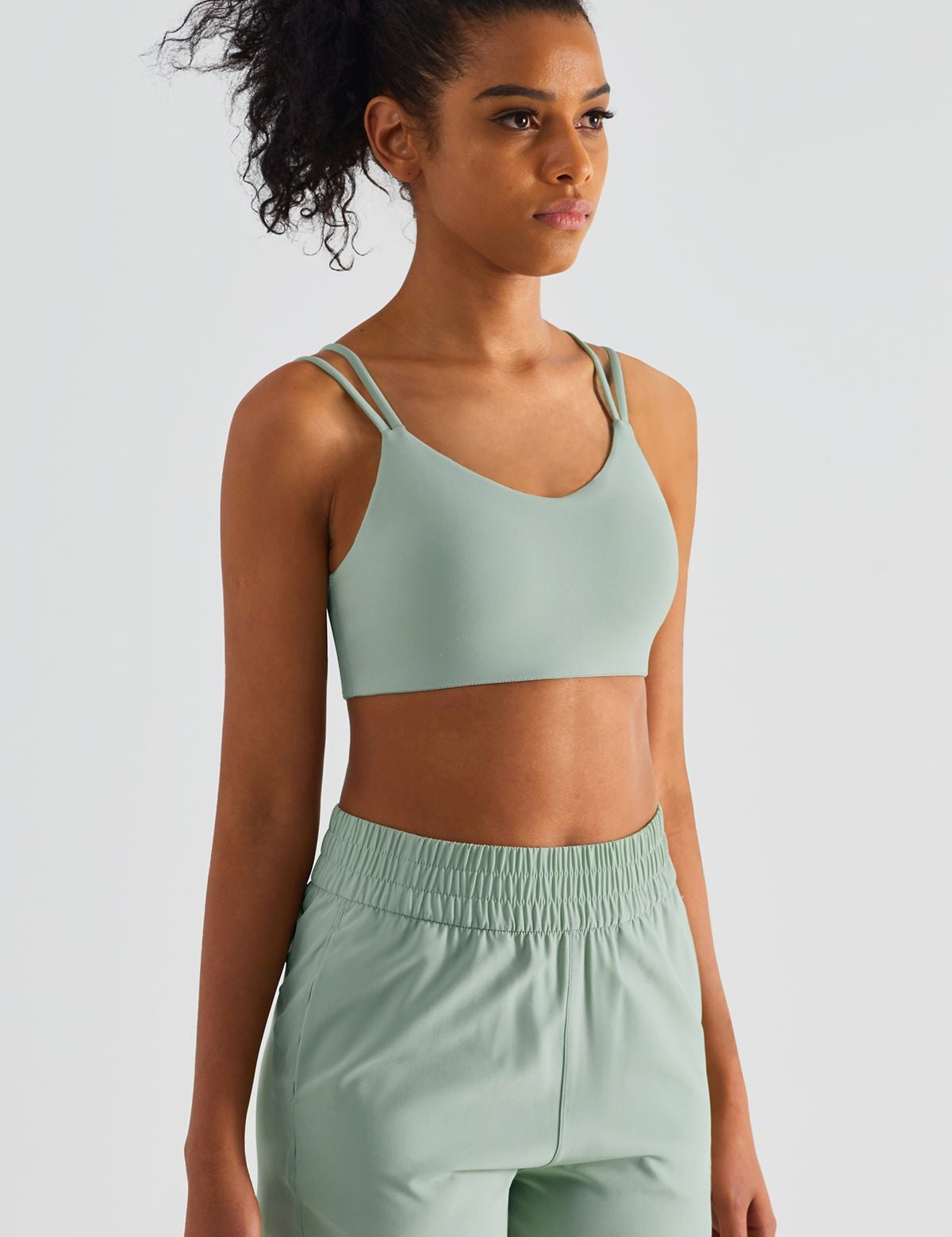 Double Straps Plunge Sports Bra by bornfocus