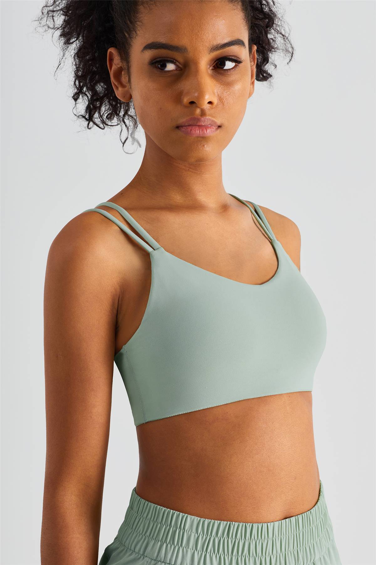 Double Straps Plunge Sports Bra by bornfocus