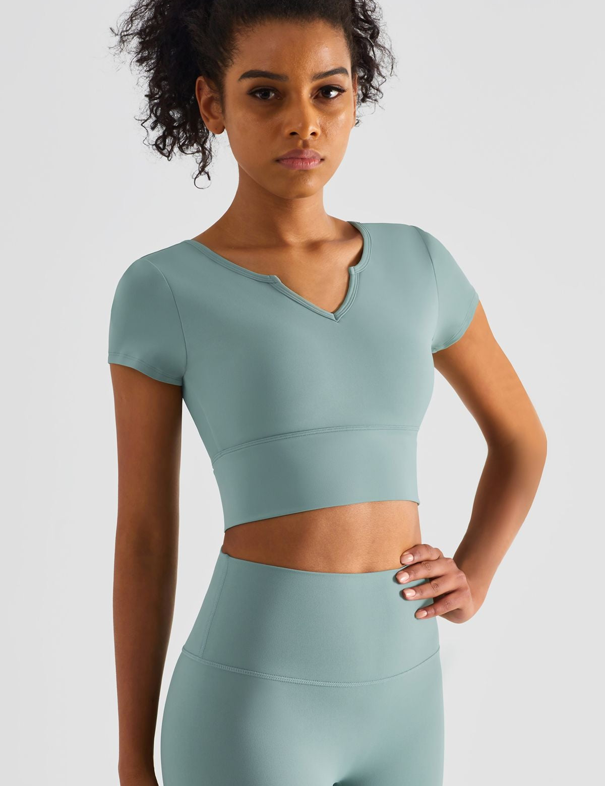 Short Sleeve V Neck Shirts Built-in Bra by bornfocus