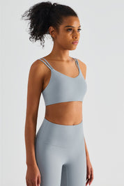 Double Straps Plunge Sports Bra by bornfocus