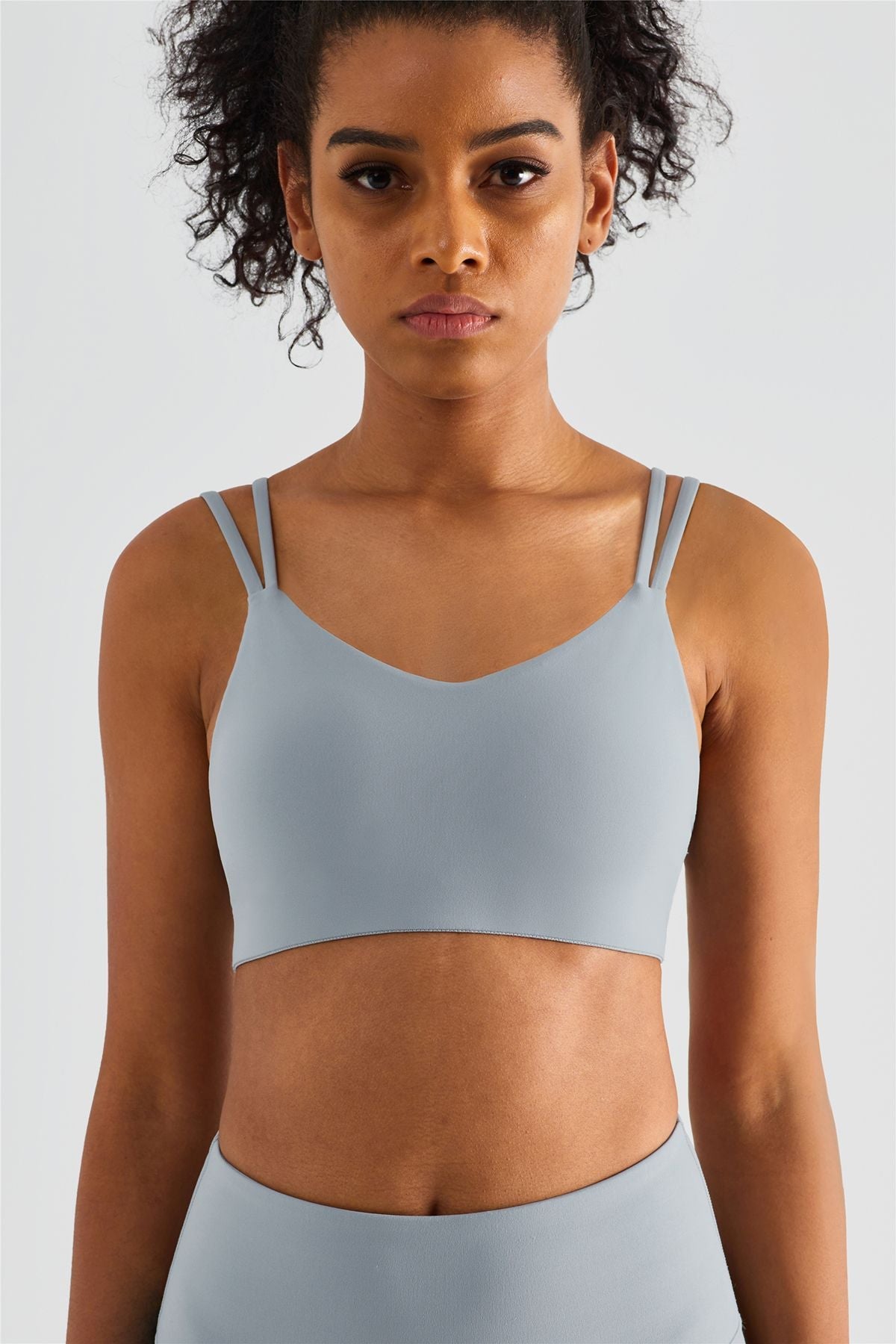 Double Straps Plunge Sports Bra by bornfocus