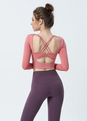 Crisscross Sexy Back Cropped Shirt Built-in Bra by bornfocus