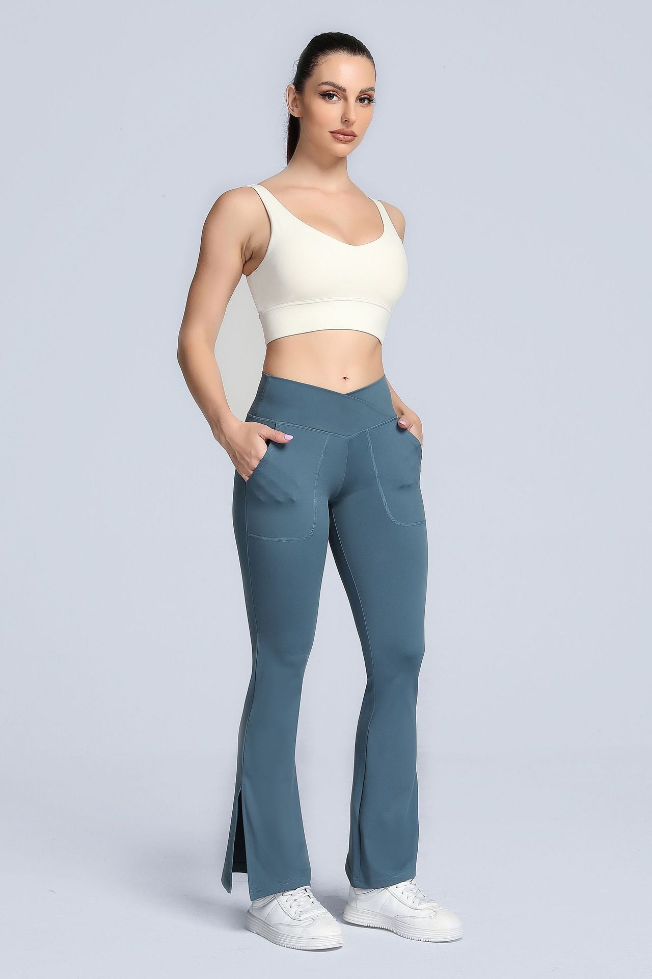 High Waist Crossover Bootcut Leggings by bornfocus