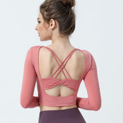 Crisscross Sexy Back Cropped Shirt Built-in Bra by bornfocus