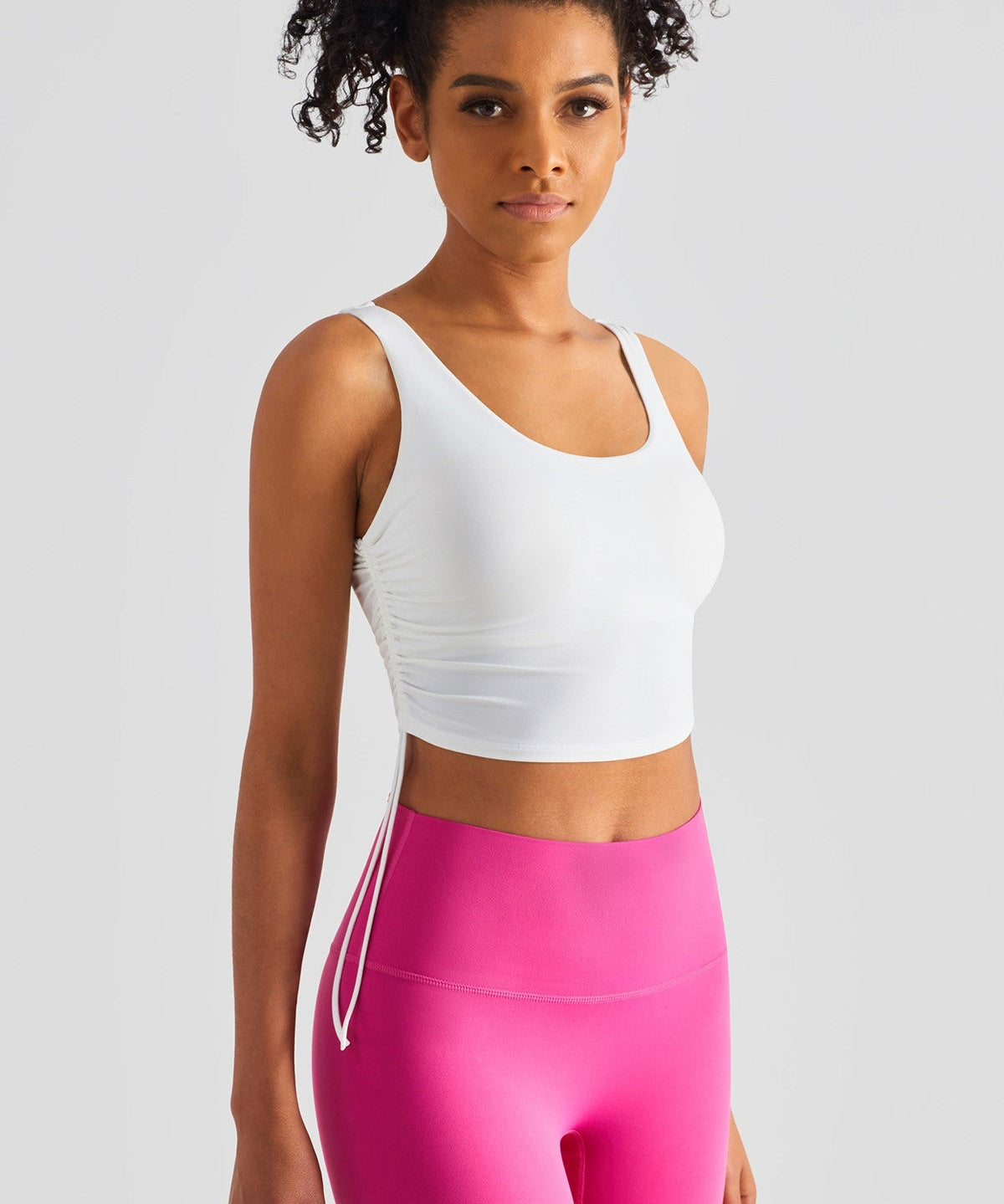 Cropped Tank Tops with Side Drawstring by bornfocus