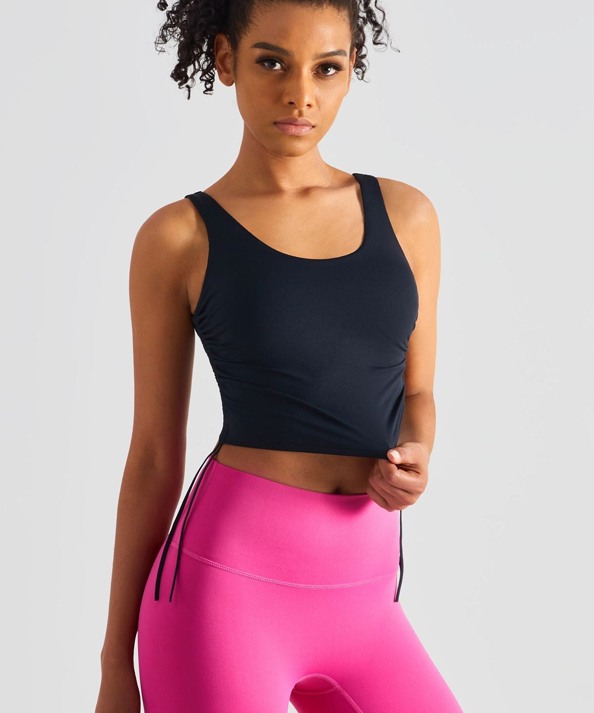 Cropped Tank Tops with Side Drawstring by bornfocus