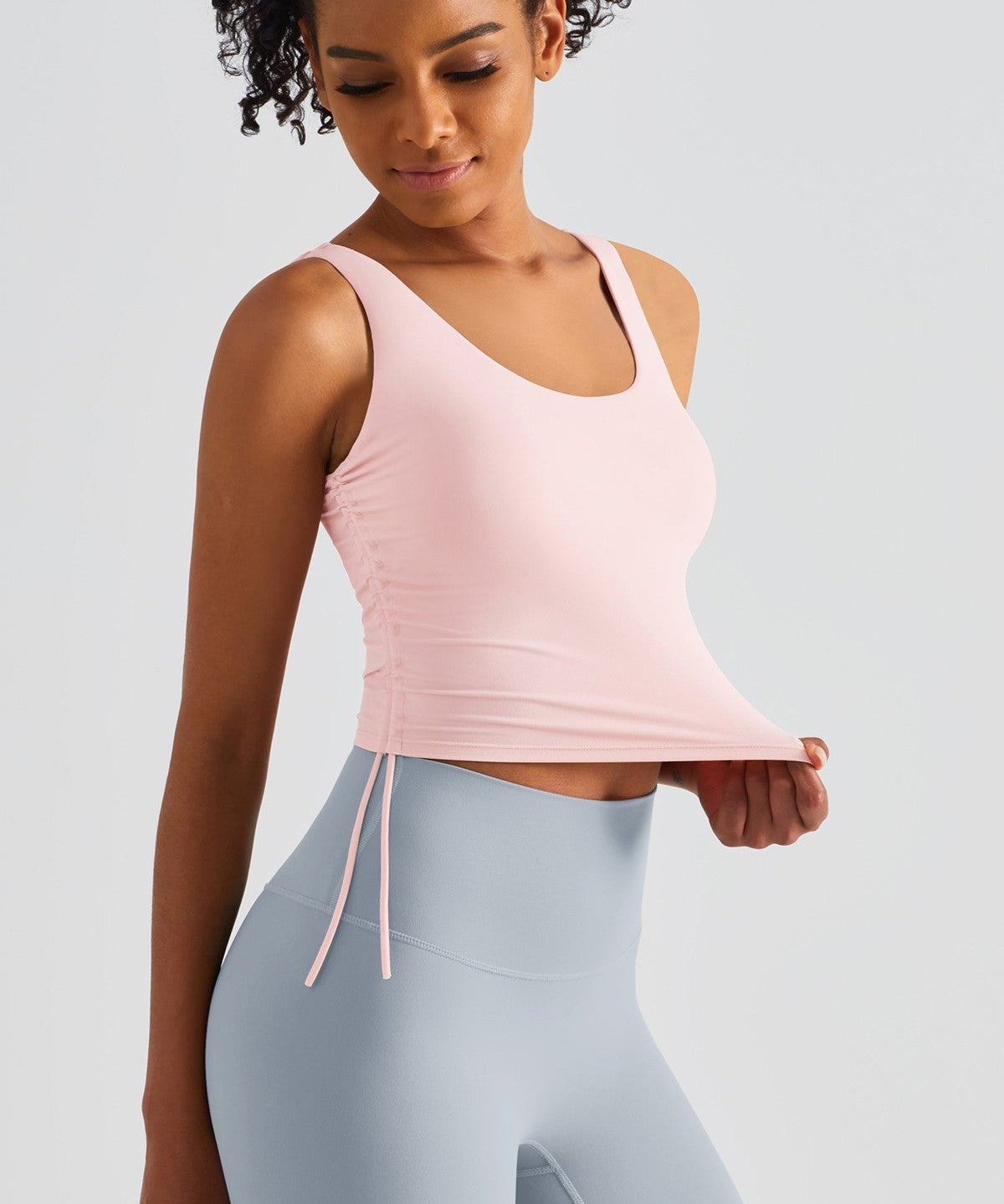 Cropped Tank Tops with Side Drawstring by bornfocus