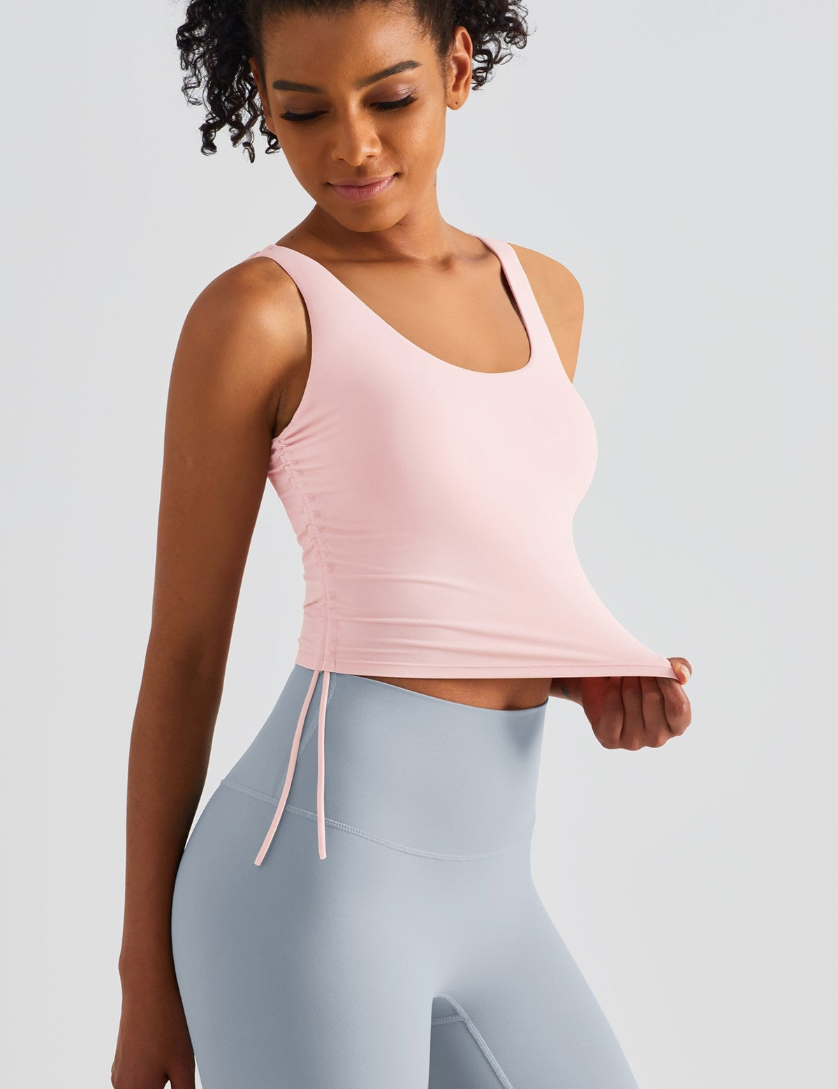 Cropped Tank Tops with Side Drawstring by bornfocus