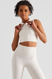 Ribbed Lapel Collar Crop Sleeveless Tank Tops by bornfocus