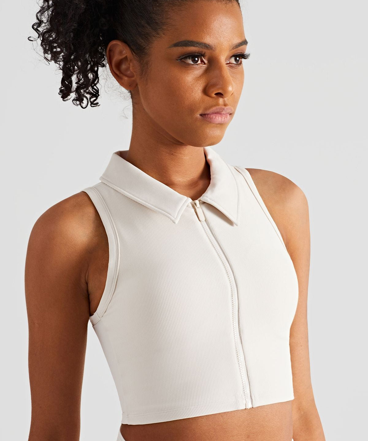 Ribbed Lapel Collar Crop Sleeveless Tank Tops by bornfocus