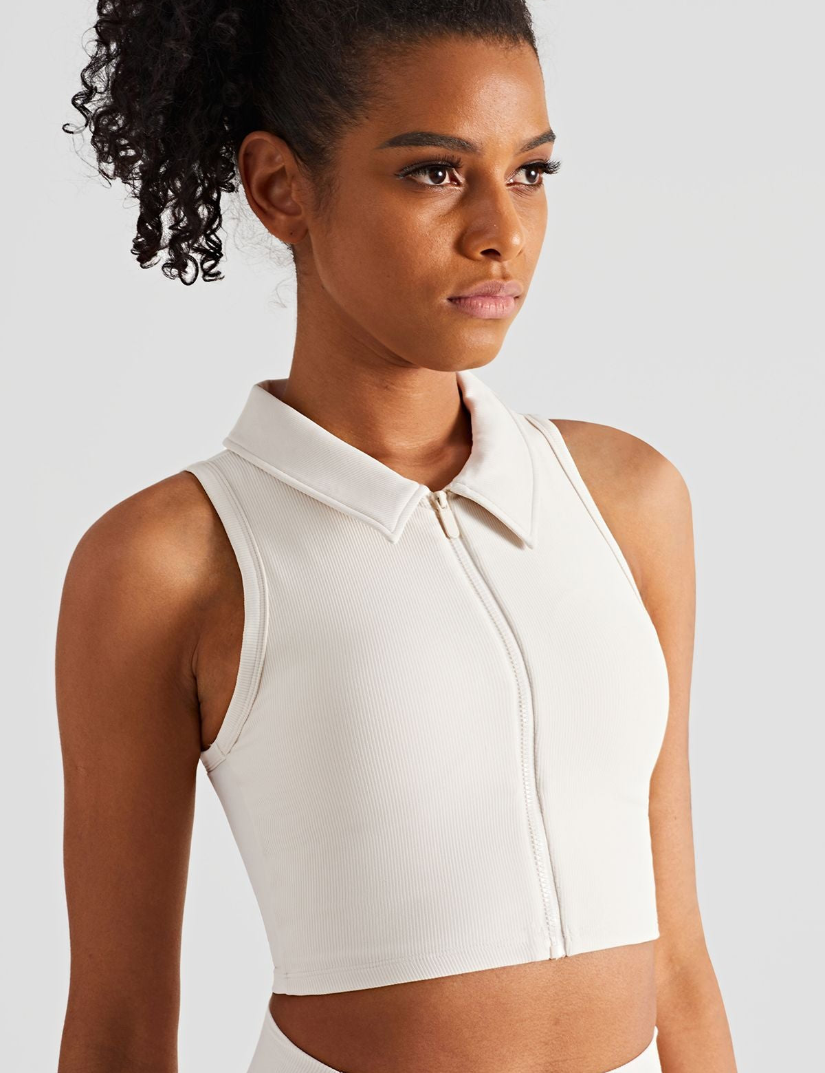 Ribbed Lapel Collar Crop Sleeveless Tank Tops by bornfocus