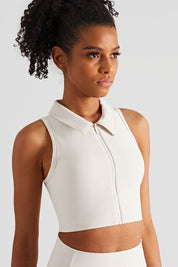 Ribbed Lapel Collar Crop Sleeveless Tank Tops by bornfocus