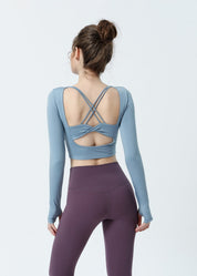 Crisscross Sexy Back Cropped Shirt Built-in Bra by bornfocus