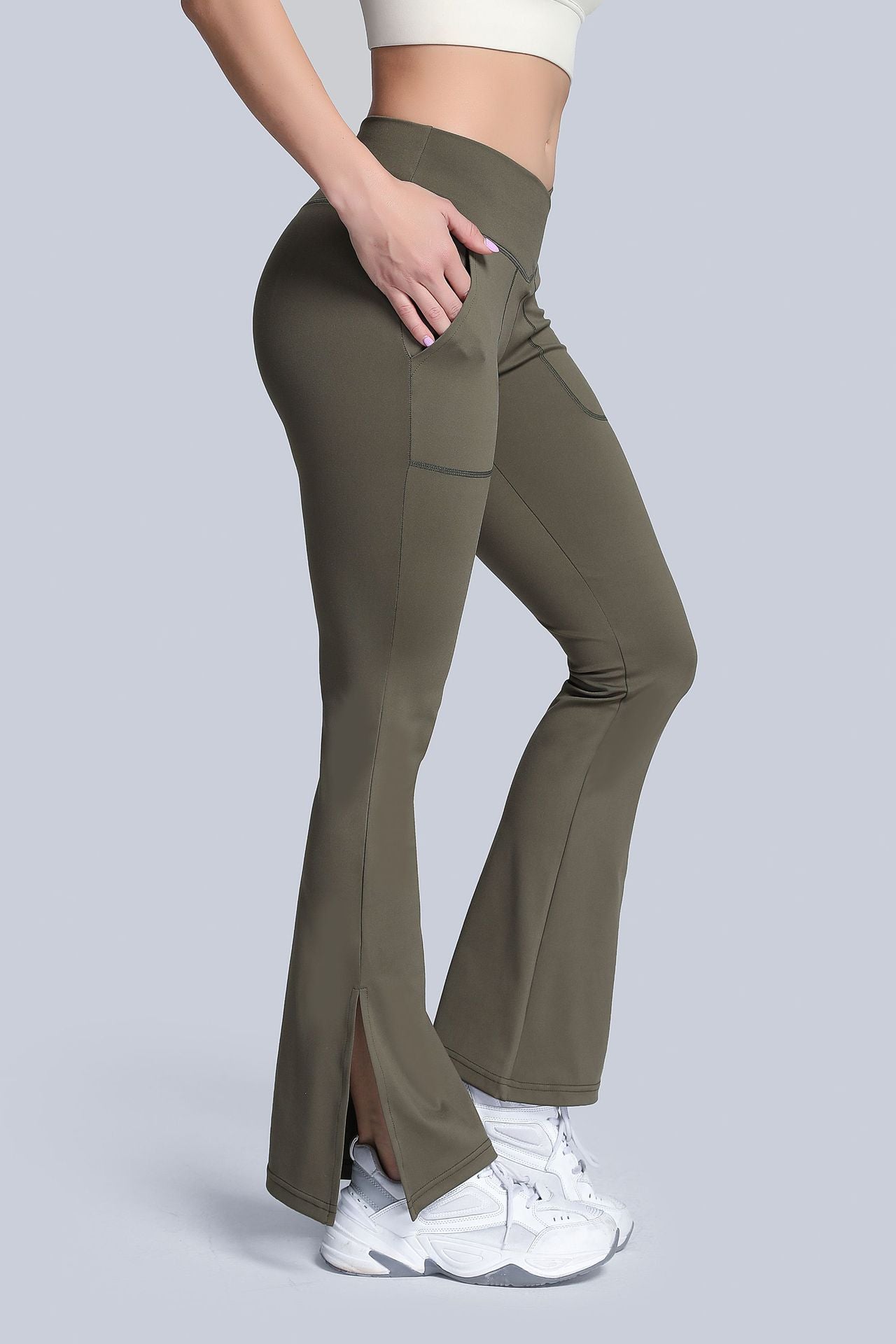 High Waist Crossover Bootcut Leggings by bornfocus