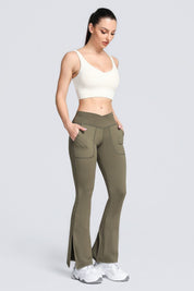 High Waist Crossover Bootcut Leggings by bornfocus