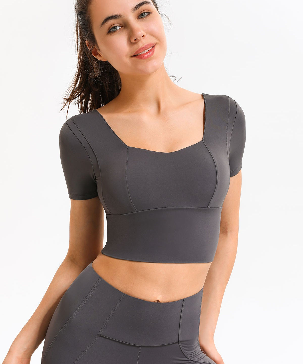 Cropped Short Sleeve Shirts Built-in Bra by bornfocus