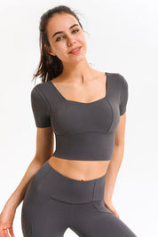 Cropped Short Sleeve Shirts Built-in Bra by bornfocus