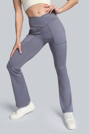 High Waist Crossover Bootcut Leggings by bornfocus