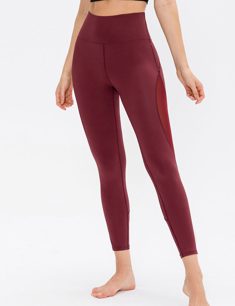 High-Waist Mesh Insert Ankle Leggings by bornfocus