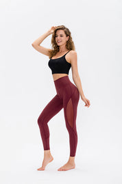 High-Waist Mesh Insert Ankle Leggings by bornfocus