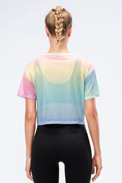 Crew Neck Cropped Short Sleeve T-Shirt Sheer by bornfocus