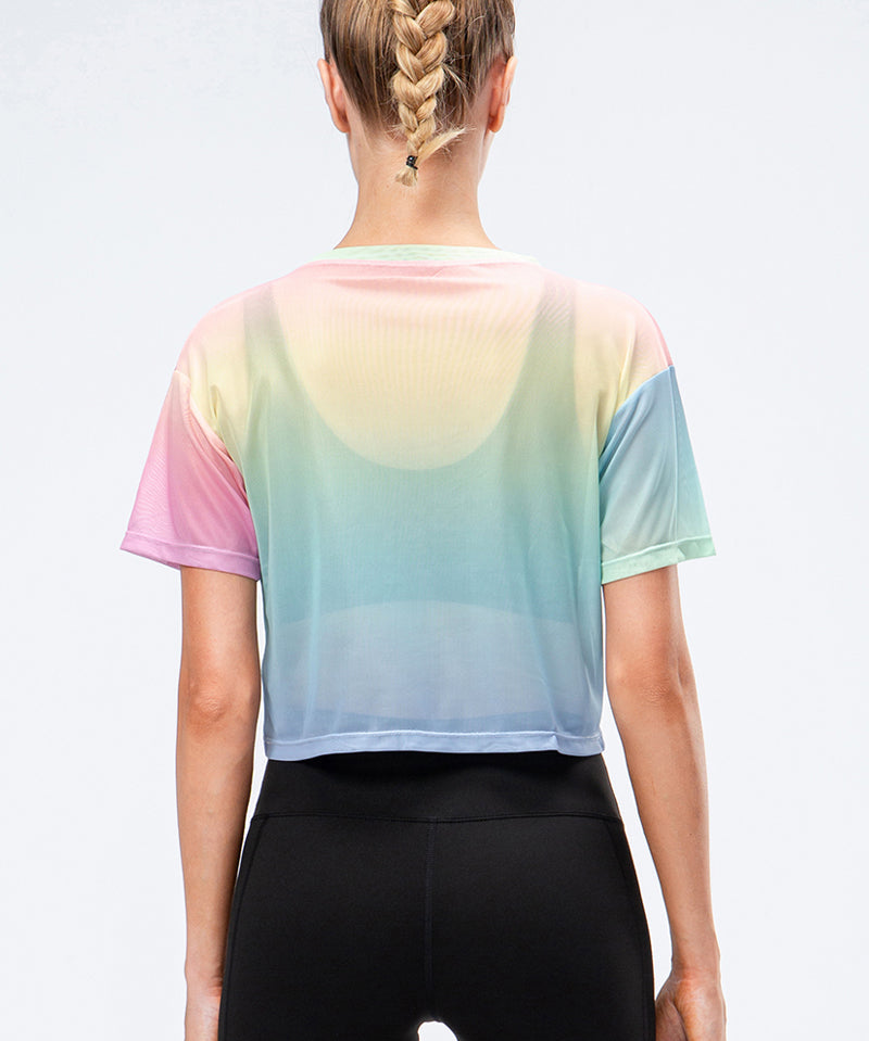 Crew Neck Cropped Short Sleeve T-Shirt Sheer by bornfocus