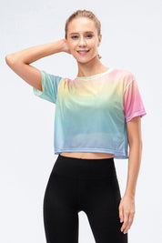 Crew Neck Cropped Short Sleeve T-Shirt Sheer by bornfocus