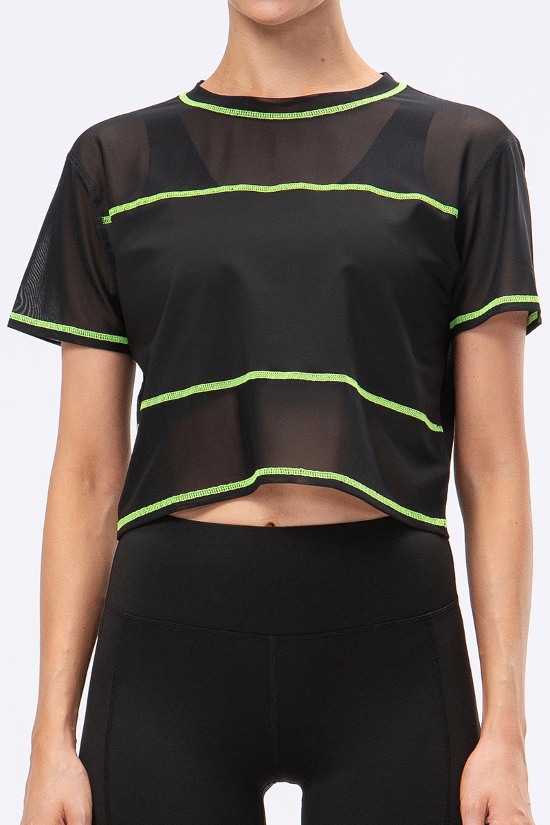 Crew Neck Cropped Short Sleeve T-Shirt Sheer by bornfocus