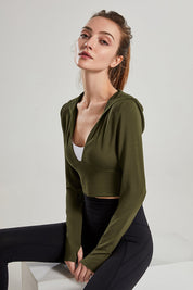 Long Sleeves V-Neck Cropped Hoodie by bornfocus