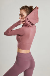 Long Sleeves V-Neck Cropped Hoodie by bornfocus