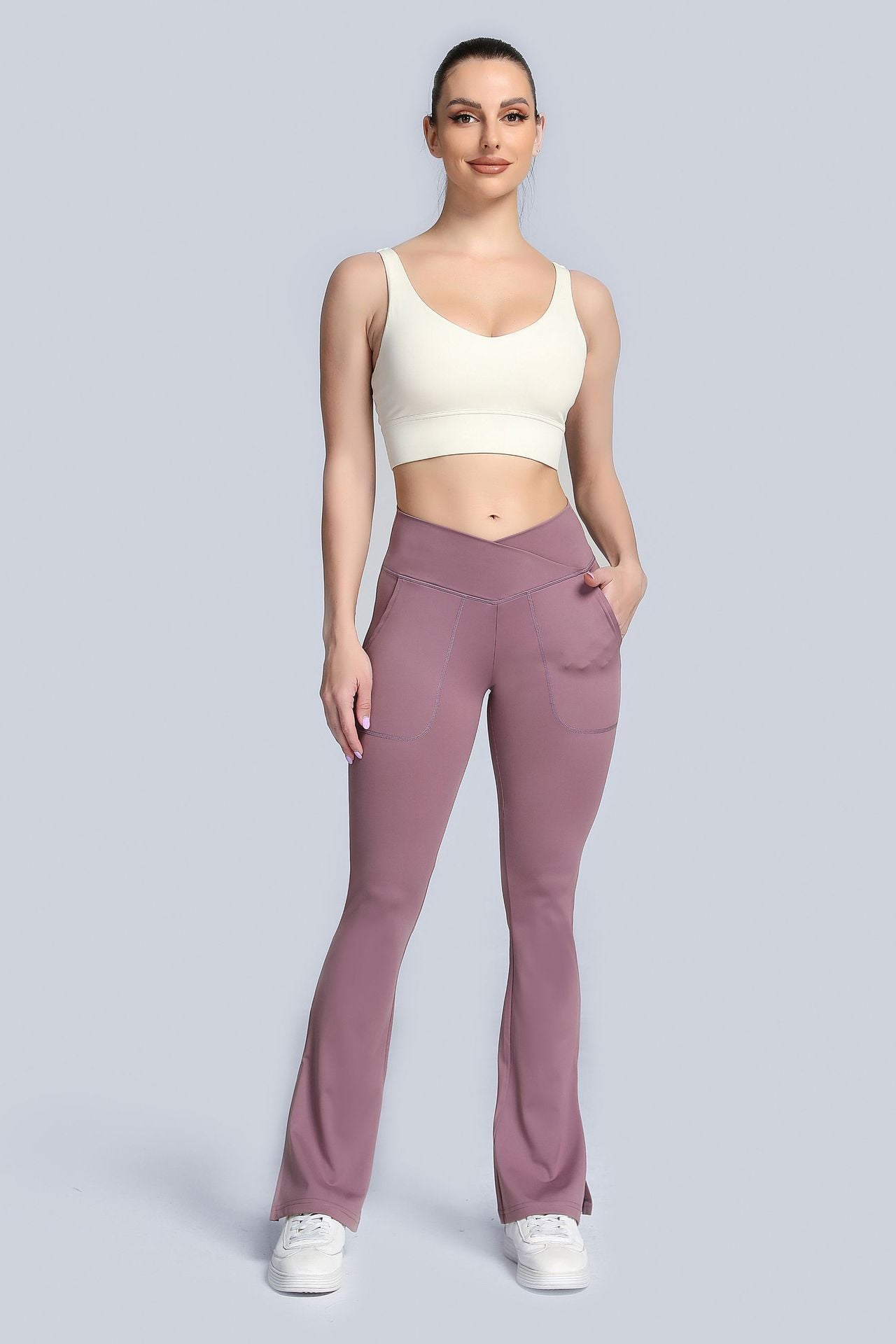 High Waist Crossover Bootcut Leggings by bornfocus