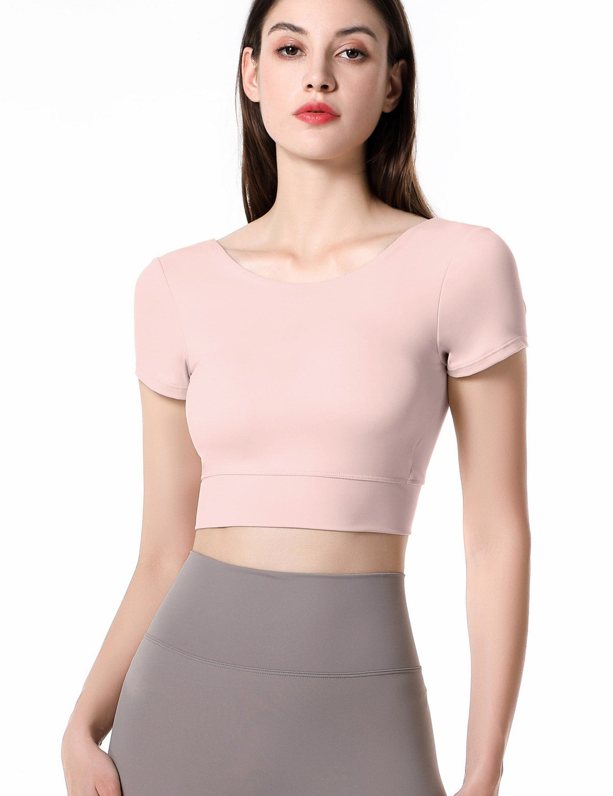 Short Sleeve Cropped Tops Built-in Bra by bornfocus