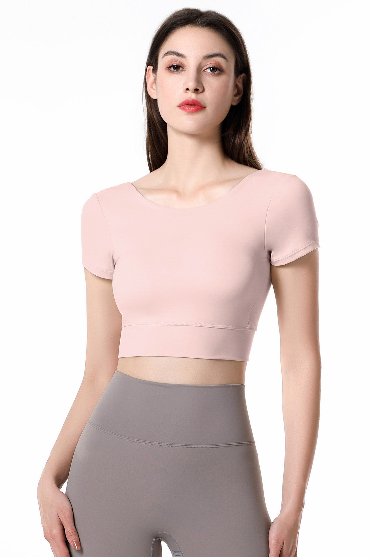 Short Sleeve Cropped Tops Built-in Bra by bornfocus