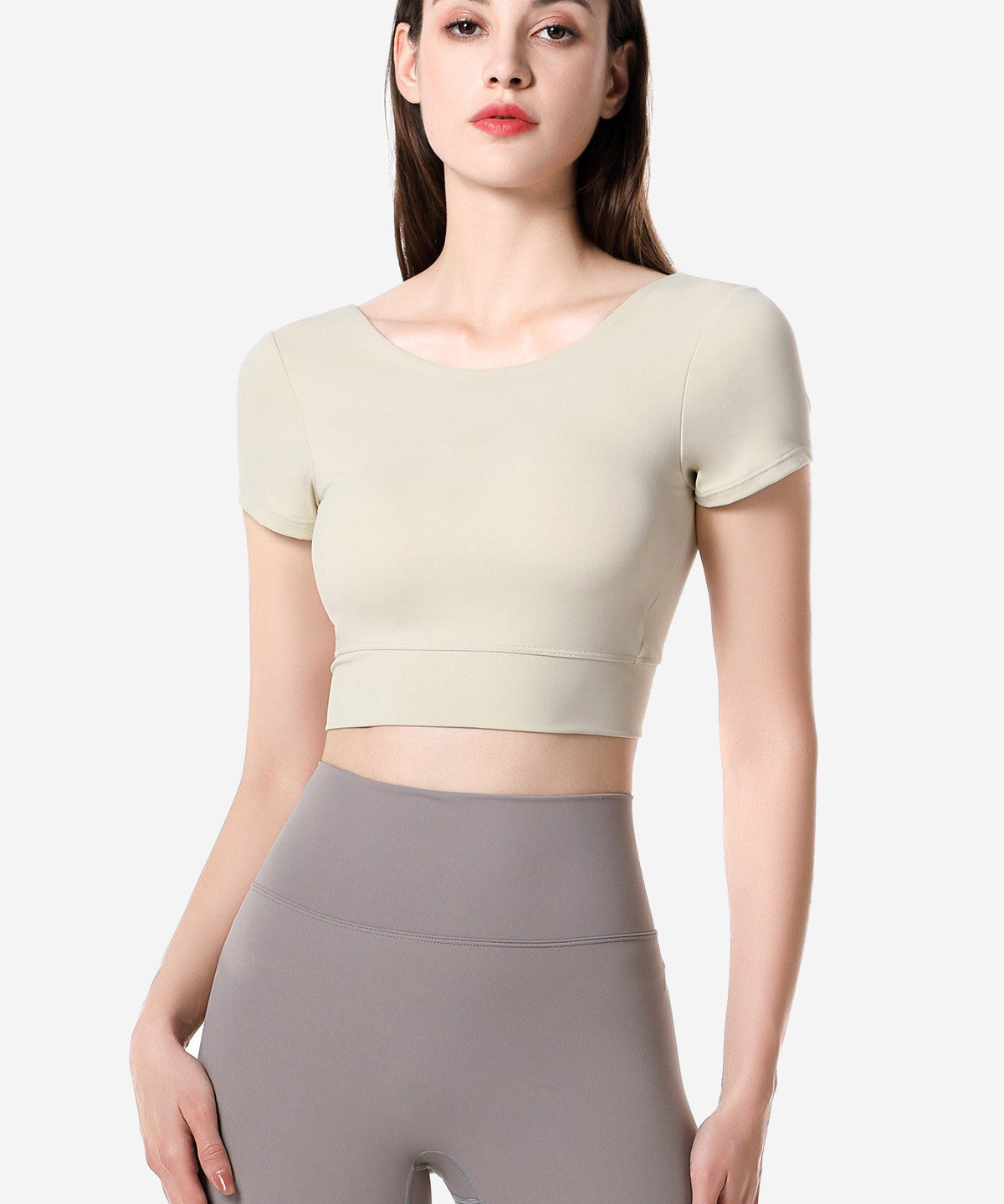 Short Sleeve Cropped Tops Built-in Bra by bornfocus