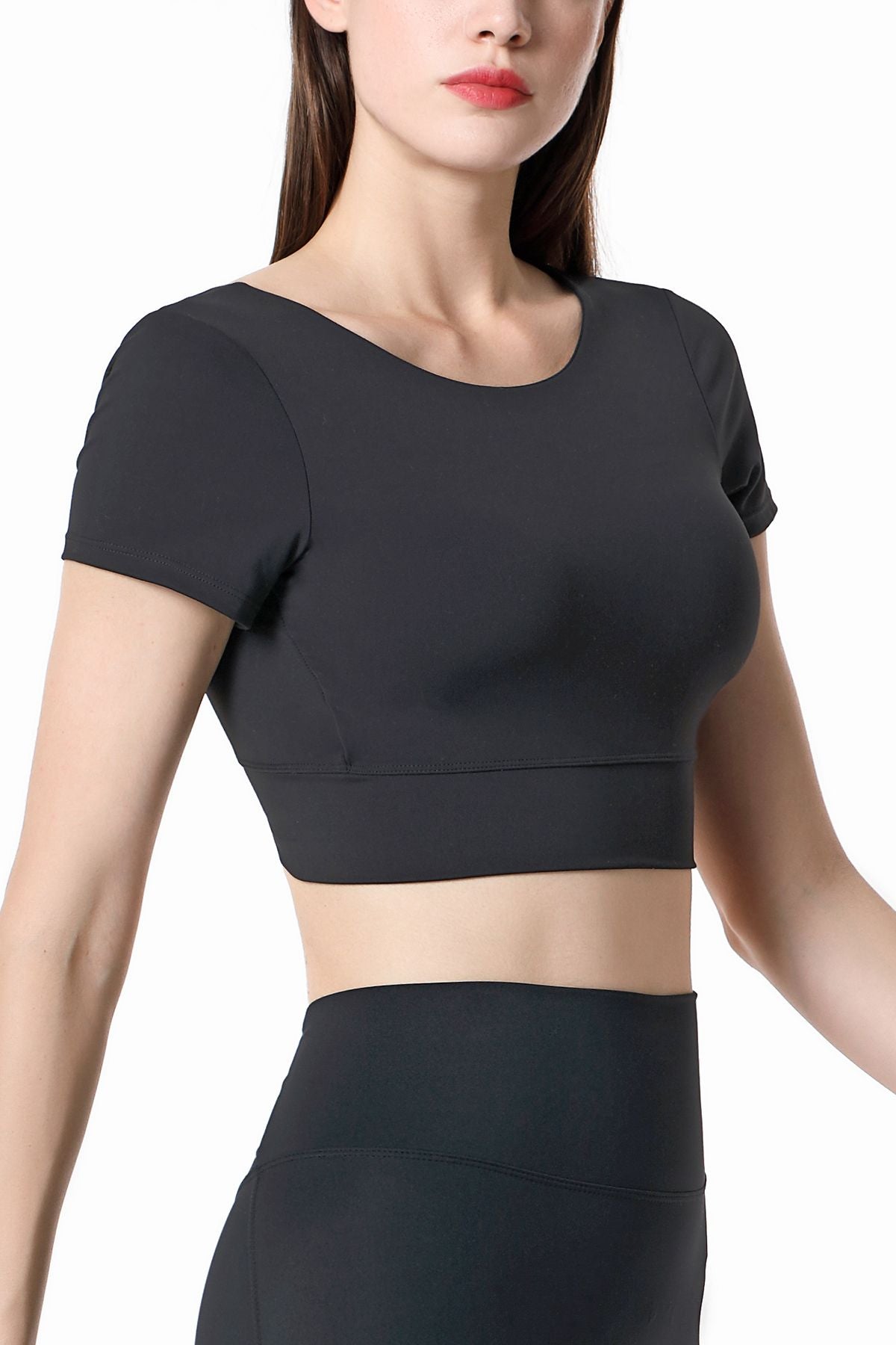 Short Sleeve Cropped Tops Built-in Bra by bornfocus