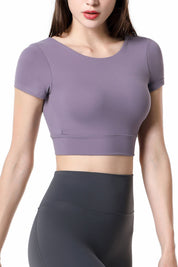 Short Sleeve Cropped Tops Built-in Bra by bornfocus