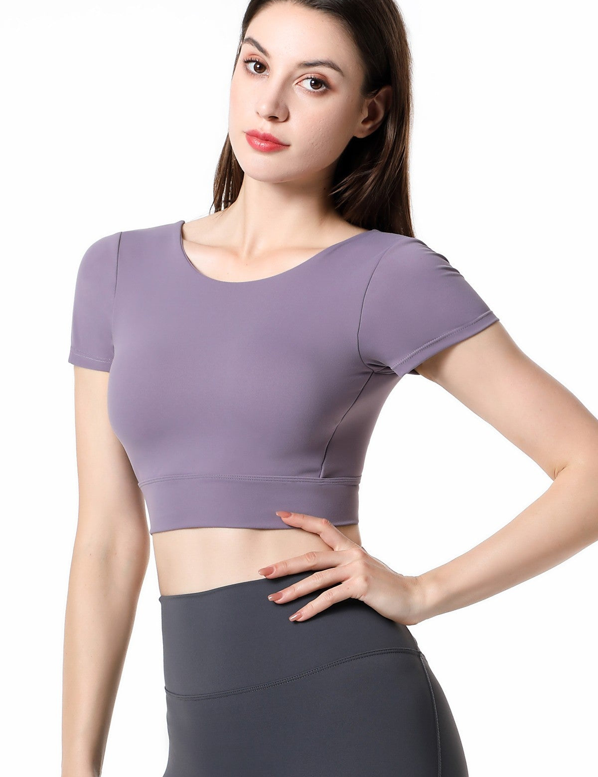 Short Sleeve Cropped Tops Built-in Bra by bornfocus