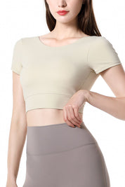 Short Sleeve Cropped Tops Built-in Bra by bornfocus