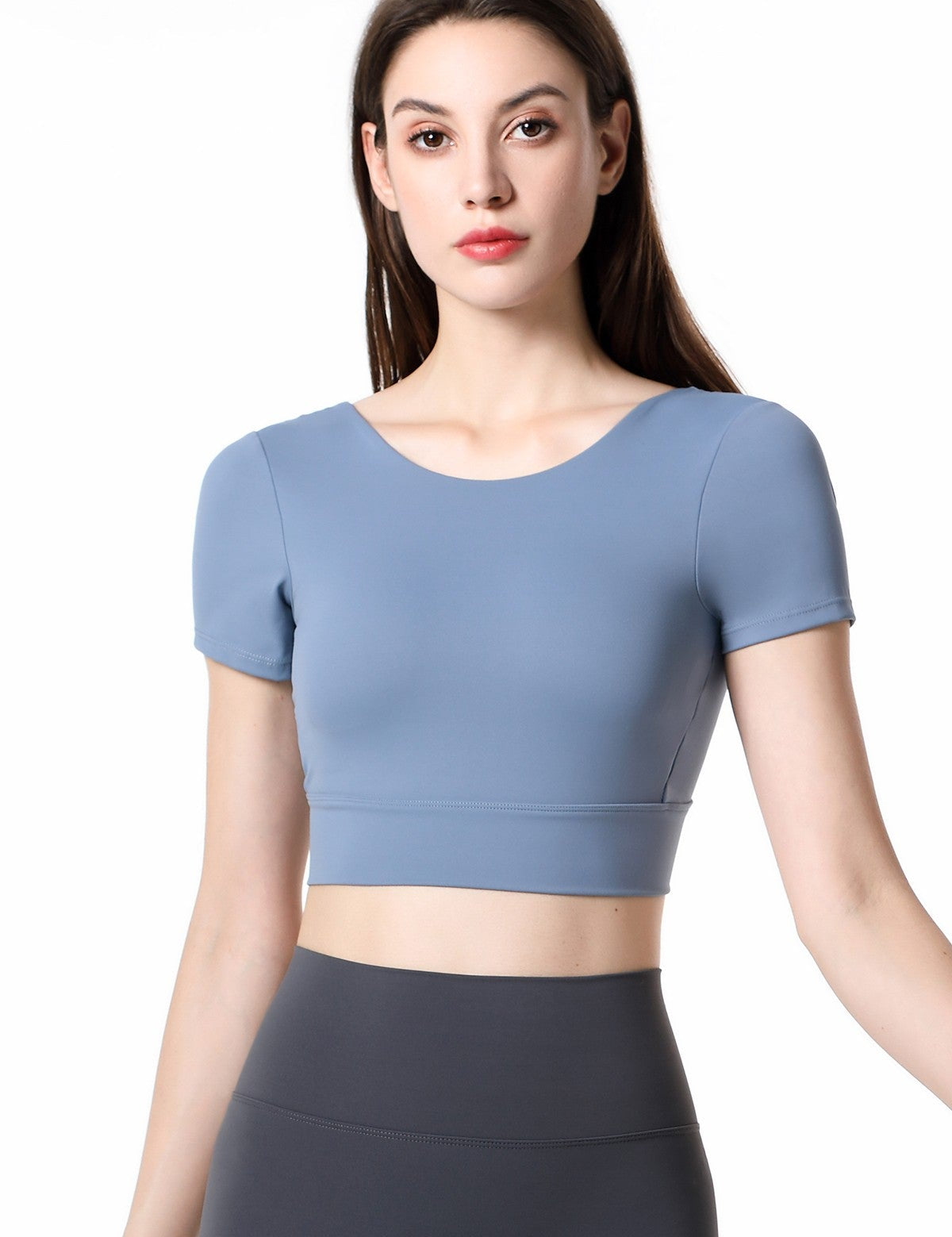 Short Sleeve Cropped Tops Built-in Bra by bornfocus