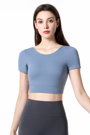 Short Sleeve Cropped Tops Built-in Bra by bornfocus