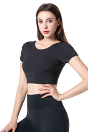 Short Sleeve Cropped Tops Built-in Bra by bornfocus