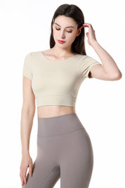 Short Sleeve Cropped Tops Built-in Bra by bornfocus