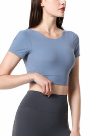 Short Sleeve Cropped Tops Built-in Bra by bornfocus