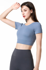 Short Sleeve Cropped Tops Built-in Bra by bornfocus